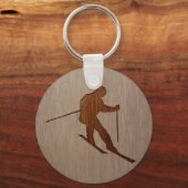 Skifahren Silhouette in Holzdesign graviert Schlüsselanhänger (Vorderseite)