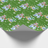 Skifahren Skaten Snowmen matt grün Geschenkpapier (Ecke)