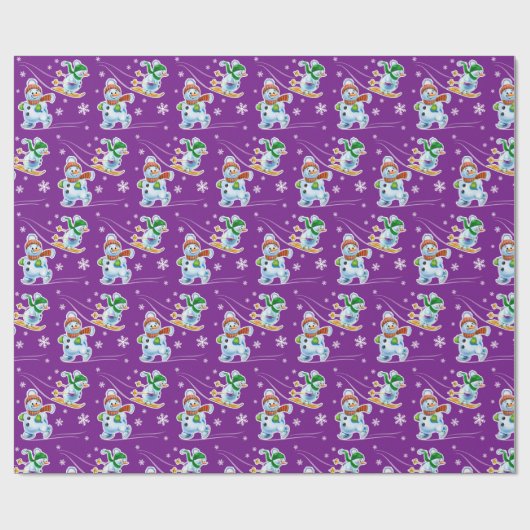 Skifahren-Skaten Snowmen-Mattlila Geschenkpapier (Flach)