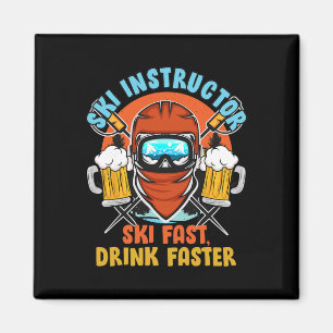 Skifahren Skilehrer Ski Schnell Trinken Schneller Magnet