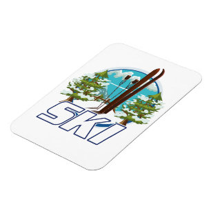 Skifahren, Skiposter-Logo. Magnet