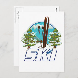 Skifahren, Skiposter-Logo. Postkarte