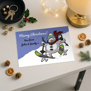 Skifahren Snowman Frohe Weihnachten! Message-Carto Feiertagspostkarte