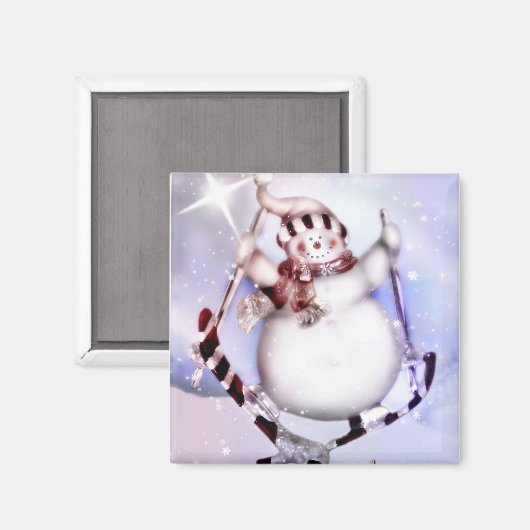 Skifahren Snowman Magnet (Vorderseite/Rückseite)