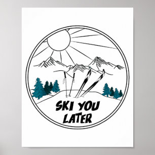 Skifahren später Wintersport vintage Pulverschnee Poster