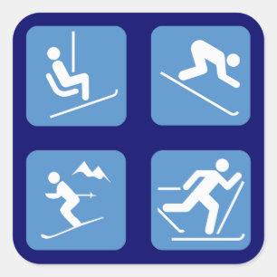Skifahren-Symbole Quadratischer Aufkleber