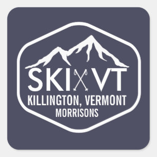 Skifahren Vermont Killington Stowe Stratton Rustic Quadratischer Aufkleber