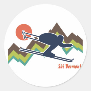 Skifahren Vermont Runder Aufkleber