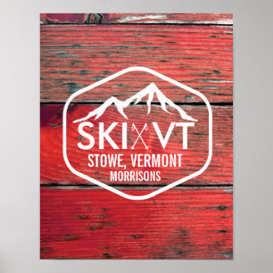 Skifahren Vermont Stowe Killington Stratton Rotes Poster