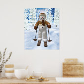 Skifahren Vintager Schneemann Poster (Küche)