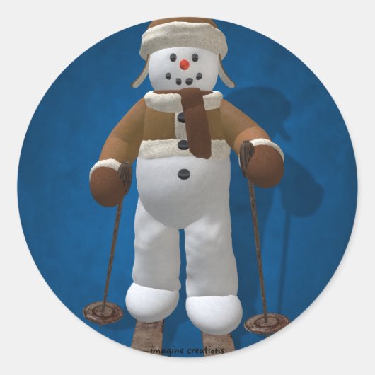 Skifahren Vintager Schneemann Runder Aufkleber (Vorderseite)