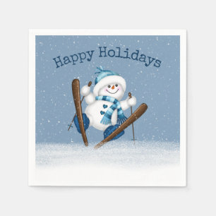 Skifahren Weihnachten Snowman Serviette
