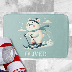 Skifahren Whimsical Cute Eisbär Personalisiert Badematte