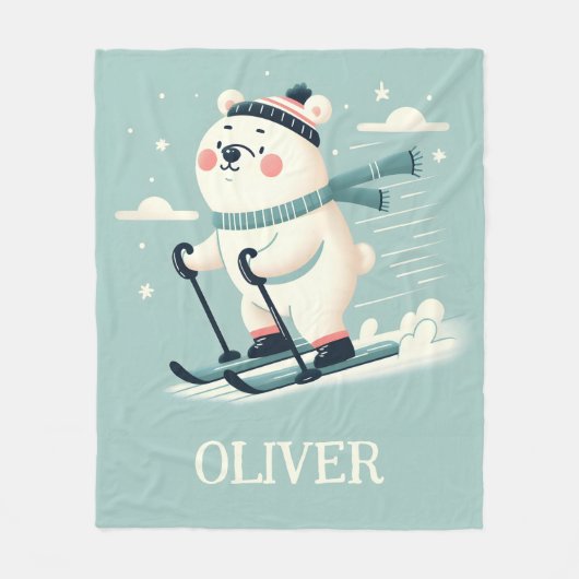 Skifahren Whimsical Niedlich Polar Bär Personalisi Fleecedecke (Vorderseite)
