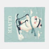 Skifahren Whimsical Niedlich Polar Bär Personalisi Fleecedecke (Vorderseite (Horizontal))