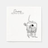 Skifahren Winter Hochzeit Cocktail Serviette (Vorderseite)