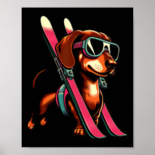Skifahren Wurst Hund Berg Winter Brille Stil Poster