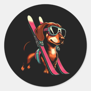 Skifahren Wurst Hund Berg Winter Skibrille Stil Runder Aufkleber
