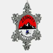 Skifahren Zermatt die Schweiz Ski Schneeflocken Zinn-Ornament (Links)