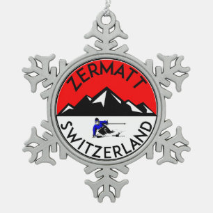 Skifahren Zermatt die Schweiz Ski Schneeflocken Zinn-Ornament