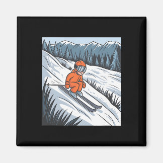 Skifahrende Kinder Motiv Skifahren Magnet