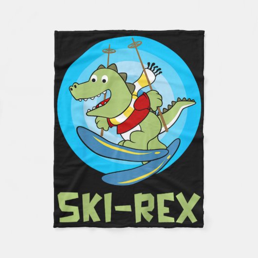 Skifahrende Kinder Ski-rex Lustiger Dino Kleinkind Fleecedecke (Vorderseite)