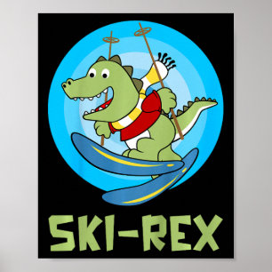Skifahrende Kinder Ski-rex Lustiger Dino Kleinkind Poster