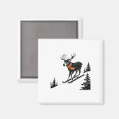 Skifahrender Elch – Lustiger Winterberg, Skigebiet Magnet (Vorderseite/Rückseite)