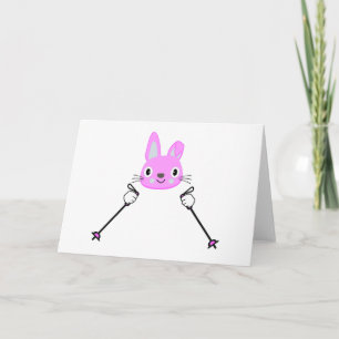 Skifahrender Hase mit Skistöcken Karte