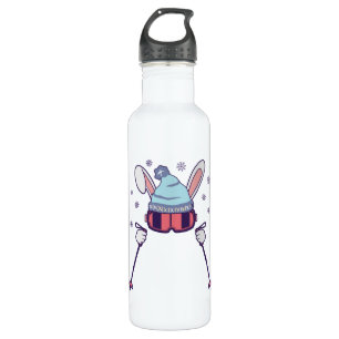 Skifahrender Hase mit Skistöcken Skibrille Skimütz Edelstahlflasche