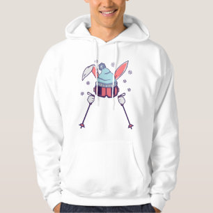 Skifahrender Hase mit Skistöcken Skibrille Skimütz Hoodie