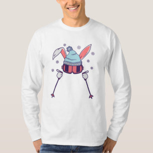 Skifahrender Hase mit Skistöcken Skibrille Skimütz T-Shirt