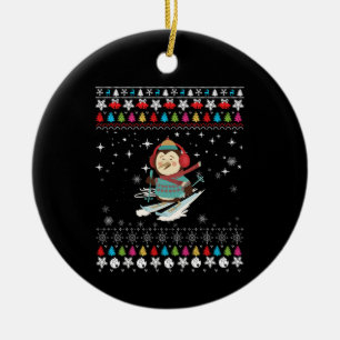 Skifahrender-Pinguin, Weihnachts-Pinguin, hässlich Keramik Ornament
