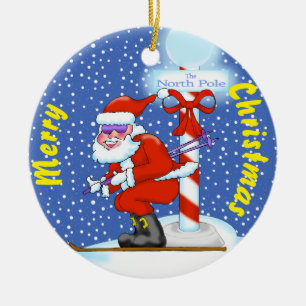 Skifahrender Weihnachtsmann-Christbaumanhänger Keramik Ornament