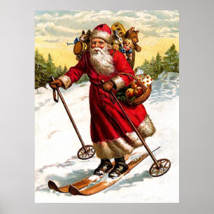 Skifahrender Weihnachtsmann Poster