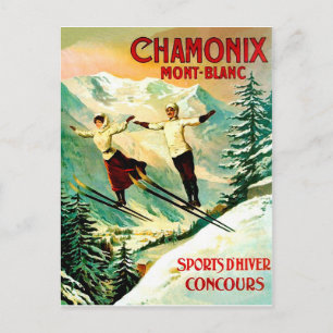 Skifahrendes Paar am Mont Blanc, Frankreich Postkarte