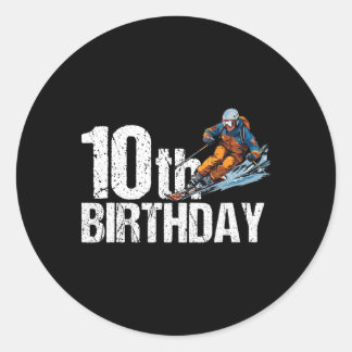 Skifahrer 10. Geburtstag Ski Junge Mädchen 10. Geb Runder Aufkleber