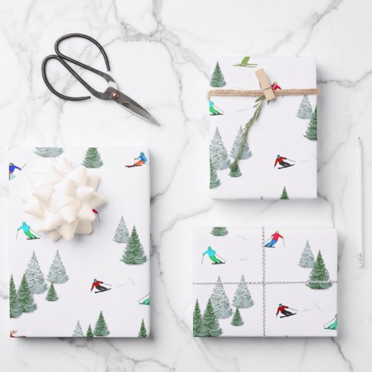 Skifahrer Abfahrts-Ski-Illustration  Geschenkpapier Set (Vorderseite)