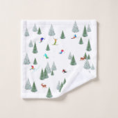 Skifahrer Abfahrtsillustration Badhandtuch Set (Waschlappen)