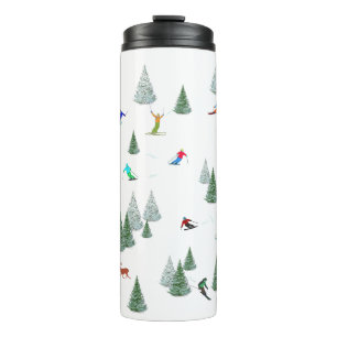 Skifahrer Abfahrtski Illustration Thermosbecher