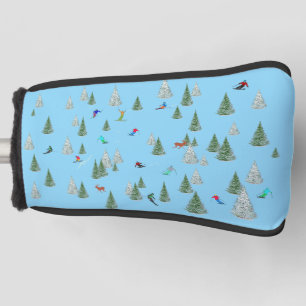Skifahrer Abfahrtsskifahren Illustration Blassblau Golf Headcover