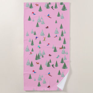 Skifahrer Abfahrtsskifahren Illustration Rosa Strandtuch