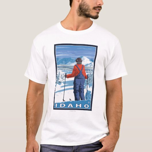 Skifahrer AdmiringIdahoVintage Reise-Plakat T-Shirt (Vorderseite)