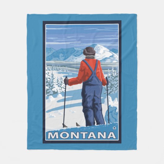 Skifahrer AdmiringMontanaVintage Reise-Plakat Fleecedecke (Vorderseite)