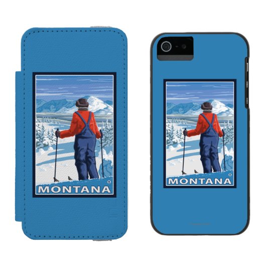 Skifahrer AdmiringMontanaVintage Reise-Plakat Incipio iPhone Geldbeutel-Hülle (Seite an Seite)