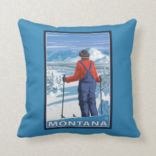 Skifahrer AdmiringMontanaVintage Reise-Plakat Kissen
