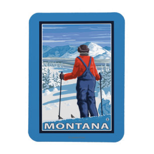 Skifahrer AdmiringMontanaVintage Reise-Plakat Magnet
