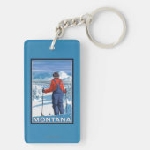 Skifahrer AdmiringMontanaVintage Reise-Plakat Schlüsselanhänger (Rückseite)