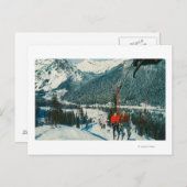 Skifahrer auf dem SesselliftSnoqualmie Pass, WA Postkarte (Vorne/Hinten)