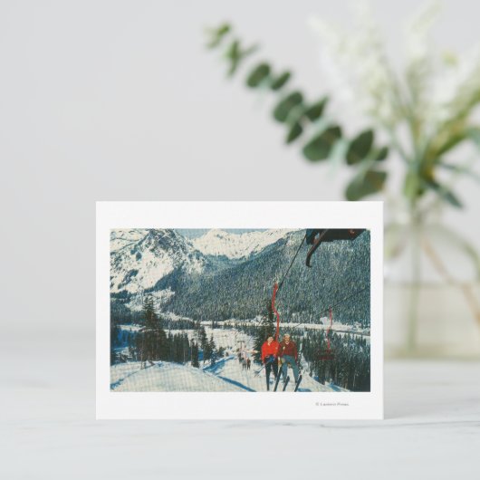 Skifahrer auf dem SesselliftSnoqualmie Pass, WA Postkarte (Stehend Vorderseite)